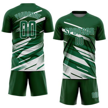 Custom Green Kelly Green-White Grunge Stripe And Grainy Sports Sublimation Soccer Uniform Jersey