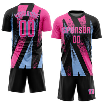 Custom Black Pink-Light Blue Radial Burst Sports Sublimation Soccer Uniform Jersey