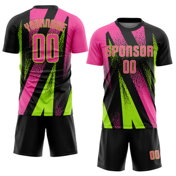 Custom Black Pink-Neon Green Radial Burst Sports Sublimation Soccer Uniform Jersey