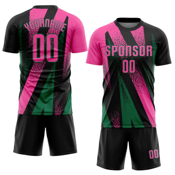 Custom Black Pink-Kelly Green Radial Burst Sports Sublimation Soccer Uniform Jersey
