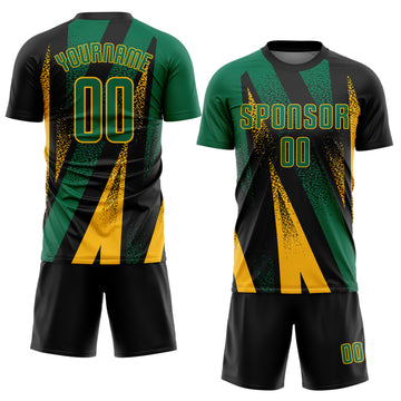 Custom Black Kelly Green-Gold Radial Burst Sports Sublimation Soccer Uniform Jersey