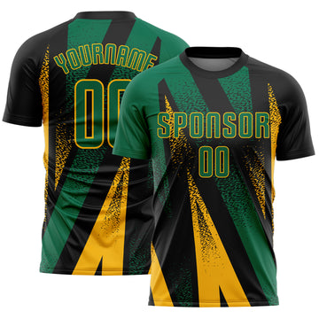 Custom Black Kelly Green-Gold Radial Burst Sports Sublimation Soccer Uniform Jersey