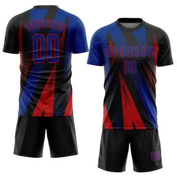 Custom Black Royal-Red Radial Burst Sports Sublimation Soccer Uniform Jersey