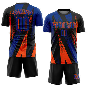 Custom Black Royal-Orange Radial Burst Sports Sublimation Soccer Uniform Jersey