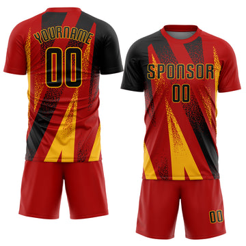 Custom Red Black-Gold Radial Burst Sports Sublimation Soccer Uniform Jersey