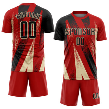 Custom Red Black-Cream Radial Burst Sports Sublimation Soccer Uniform Jersey