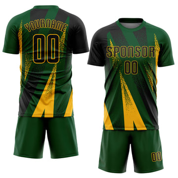 Custom Green Black-Gold Radial Burst Sports Sublimation Soccer Uniform Jersey