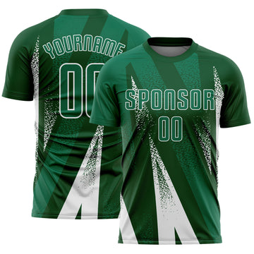Custom Green Kelly Green-White Radial Burst Sports Sublimation Soccer Uniform Jersey
