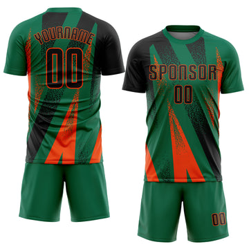 Custom Kelly Green Black-Orange Radial Burst Sports Sublimation Soccer Uniform Jersey