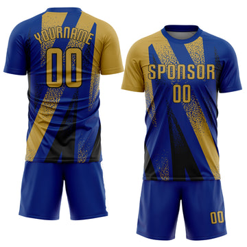 Custom Royal Old Gold-Black Radial Burst Sports Sublimation Soccer Uniform Jersey