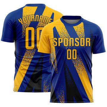 Custom Royal Gold-Black Radial Burst Sports Sublimation Soccer Uniform Jersey