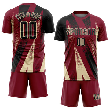 Custom Crimson Black-Cream Radial Burst Sports Sublimation Soccer Uniform Jersey