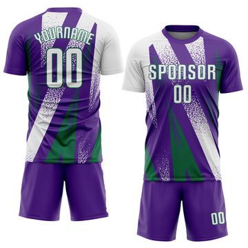 Custom Purple White-Kelly Green Radial Burst Sports Sublimation Soccer Uniform Jersey