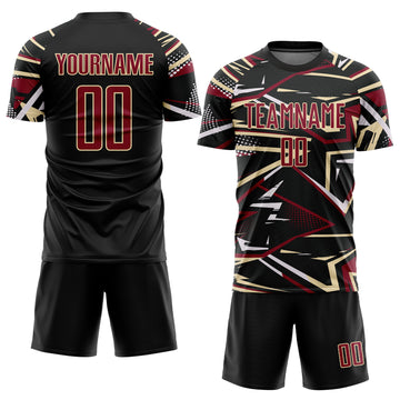 Custom Black Crimson Cream-White Abstract Geometric Stripes Sports Sublimation Soccer Uniform Jersey