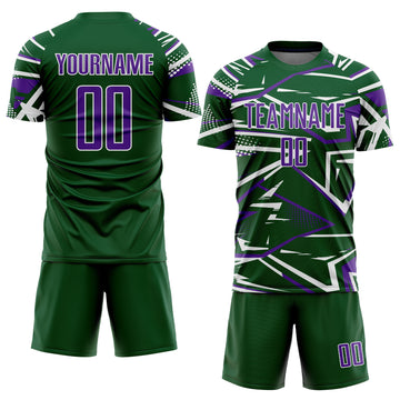 Custom Green Purple-White Abstract Geometric Stripes Sports Sublimation Soccer Uniform Jersey