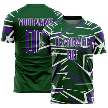 Custom Green Purple-White Abstract Geometric Stripes Sports Sublimation Soccer Uniform Jersey