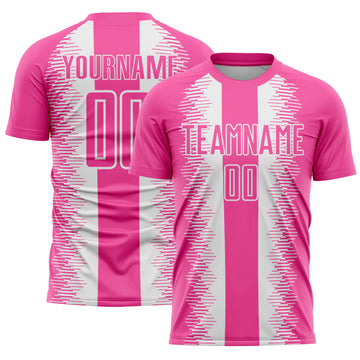 Custom Pink White Zigzag Diamond Stripe Sports Sublimation Soccer Uniform Jersey