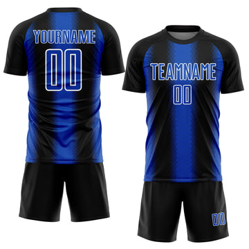 Custom Black Thunder Blue-White Zigzag Diamond Stripe Sports Sublimation Soccer Uniform Jersey