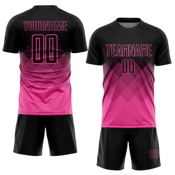 Custom Black Pink Gradient Diamond Diagonal Lines Sports Sublimation Soccer Uniform Jersey
