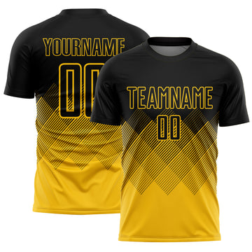 Custom Black Yellow Gradient Diamond Diagonal Lines Sports Sublimation Soccer Uniform Jersey