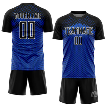Custom Black Thunder Blue-White Gradient Diamond Grid Sports Sublimation Soccer Uniform Jersey