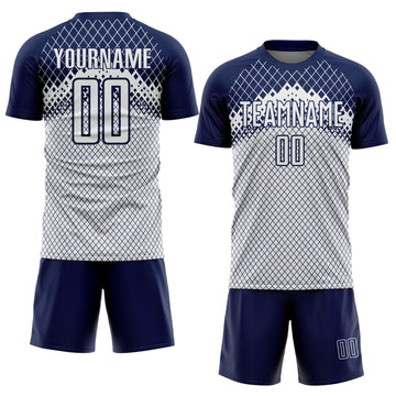Custom Navy White Gradient Diamond Grid Sports Sublimation Soccer Uniform Jersey