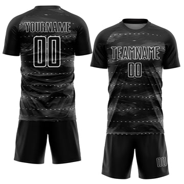 Custom Black White Streamline Wave Cyberpunk Neon Tech Sports Sublimation Soccer Uniform Jersey