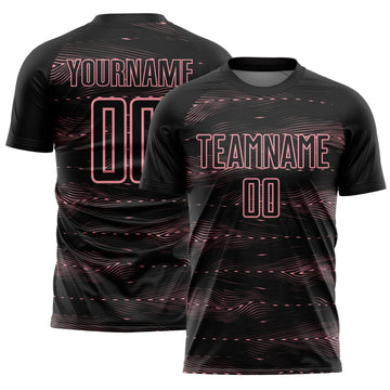 Custom Black Medium Pink Streamline Wave Cyberpunk Neon Tech Sports Sublimation Soccer Uniform Jersey