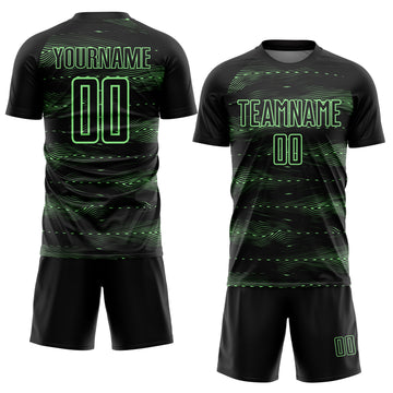 Custom Black Pea Green Streamline Wave Cyberpunk Neon Tech Sports Sublimation Soccer Uniform Jersey