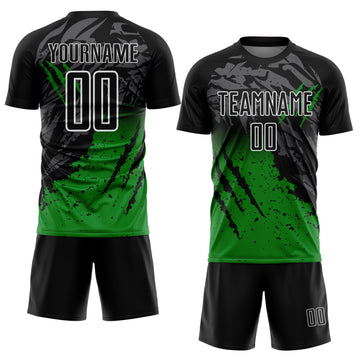 Custom Black White-Grass Green Gradient Claw Mark Splatter Sports Sublimation Soccer Uniform Jersey