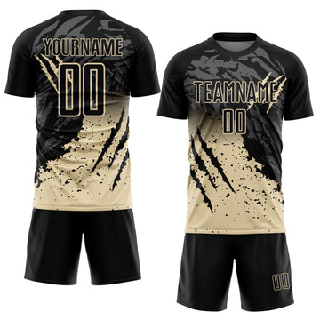 Custom Black Cream Gradient Claw Mark Splatter Sports Sublimation Soccer Uniform Jersey
