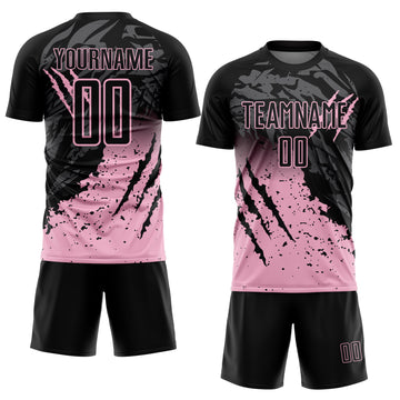 Custom Black Light Pink Gradient Claw Mark Splatter Sports Sublimation Soccer Uniform Jersey