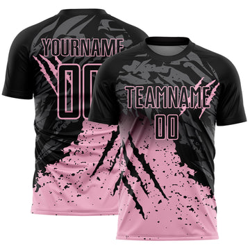 Custom Black Light Pink Gradient Claw Mark Splatter Sports Sublimation Soccer Uniform Jersey