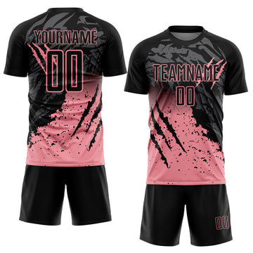 Custom Black Medium Pink Gradient Claw Mark Splatter Sports Sublimation Soccer Uniform Jersey