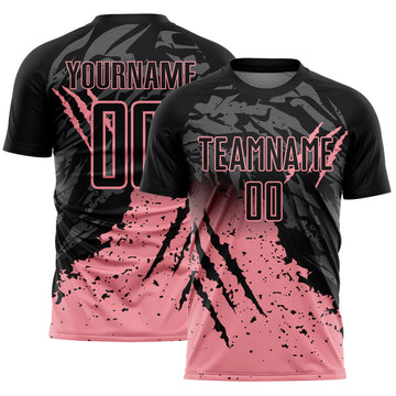 Custom Black Medium Pink Gradient Claw Mark Splatter Sports Sublimation Soccer Uniform Jersey