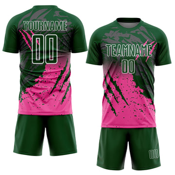 Custom Green White-Pink Gradient Claw Mark Splatter Sports Sublimation Soccer Uniform Jersey
