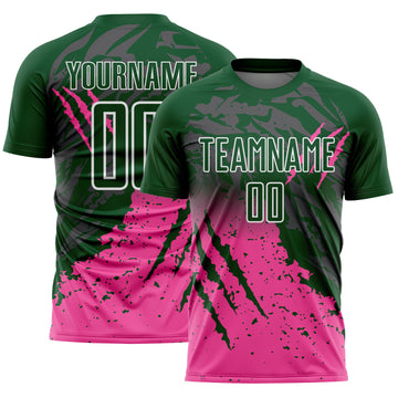 Custom Green White-Pink Gradient Claw Mark Splatter Sports Sublimation Soccer Uniform Jersey
