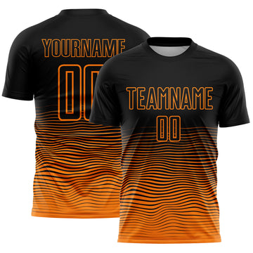 Custom Black Bay Orange Gradient Wave Line Sports Sublimation Soccer Uniform Jersey