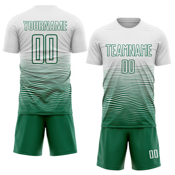 Custom White Kelly Green Gradient Wave Line Sports Sublimation Soccer Uniform Jersey