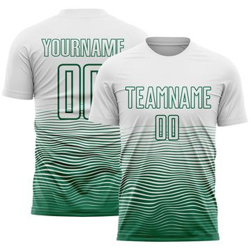 Custom White Kelly Green Gradient Wave Line Sports Sublimation Soccer Uniform Jersey