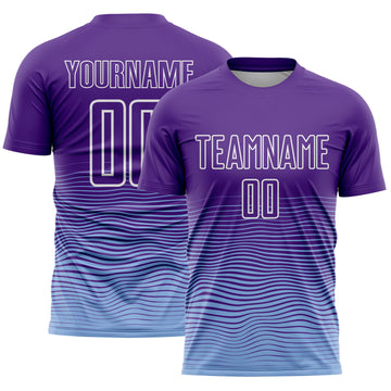 Custom Purple White-Light Blue Gradient Wave Line Sports Sublimation Soccer Uniform Jersey