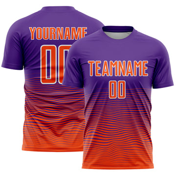Custom Purple Orange-White Gradient Wave Line Sports Sublimation Soccer Uniform Jersey