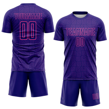 Custom Dark Purple Purple-Pink Geometric Maze Interlocking Square Sports Sublimation Soccer Uniform Jersey