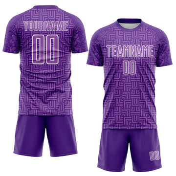 Custom Purple Medium Purple-White Geometric Maze Interlocking Square Sports Sublimation Soccer Uniform Jersey