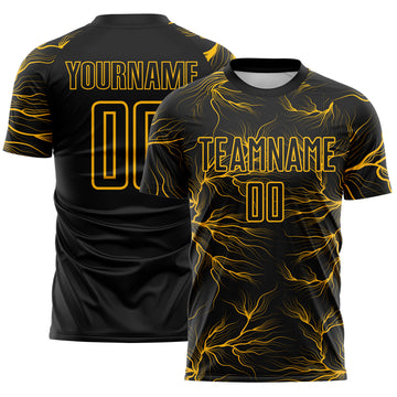 Custom Black Gold Lightning Electric Veins Sublimation Soccer Uniform Jersey