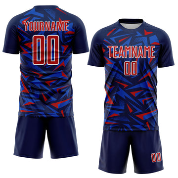 Custom Navy Red Thunder Blue-White Cyber Mecha E-sport Geometric Shards Spike Sublimation Soccer Uniform Jersey