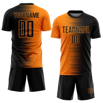 Custom Black Bay Orange Gradient Line Sublimation Soccer Uniform Jersey