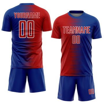 Custom Royal Red-White Gradient Line Sublimation Soccer Uniform Jersey