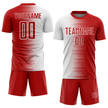 Custom Red White Gradient Line Sublimation Soccer Uniform Jersey