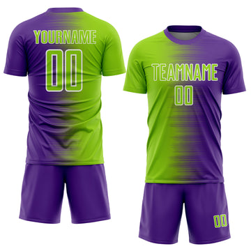 Custom Purple Neon Green-White Gradient Line Sublimation Soccer Uniform Jersey